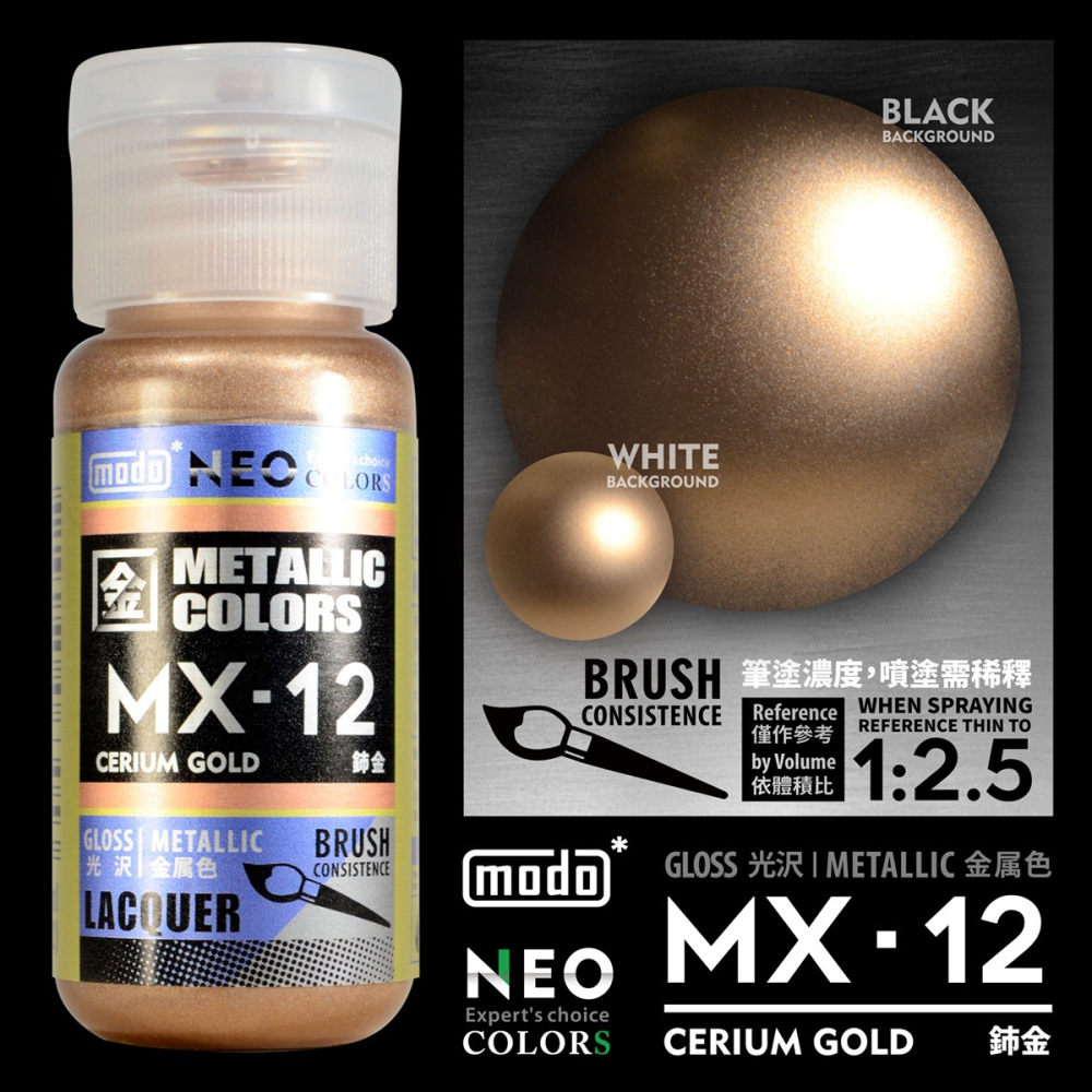 【modo摩多製造所】NEO瓶 全新二代金屬色  MX-12 MX12 鈰金/30ML/模型漆｜官方賣場-細節圖2