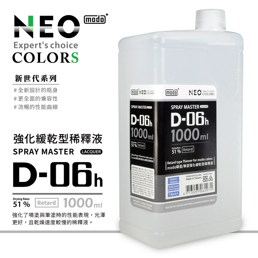 【modo摩多製造所】NEO D06h D-06h 強化緩乾型稀釋液/模型漆專用/1000ML｜官方賣場-細節圖2