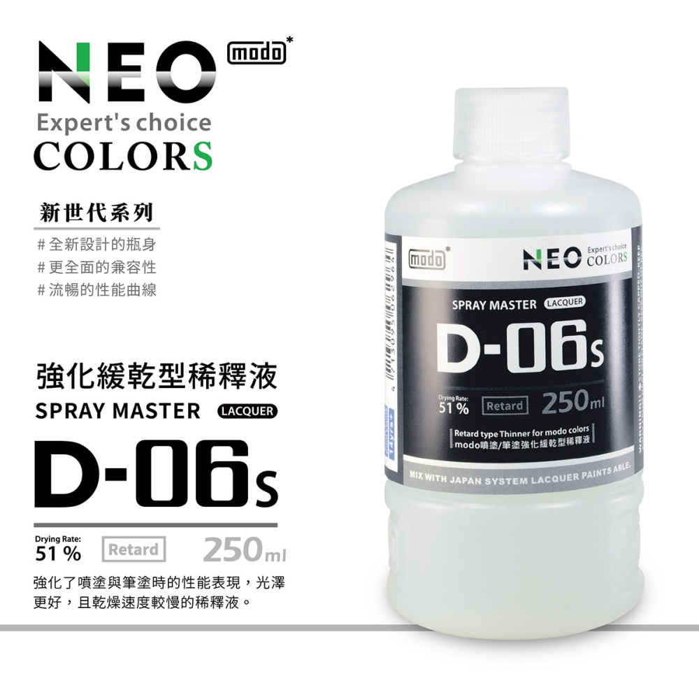 【modo摩多製造所】NEO D06s D-06s強化緩乾型稀釋液/模型漆專用/250ML｜官方賣場-細節圖2