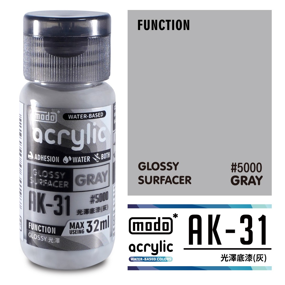 【modo摩多製造所】NEO水漆AK31 AK-31 光澤底漆灰色/32ML/模型漆/水漆｜預購賣場｜官方賣場-細節圖2