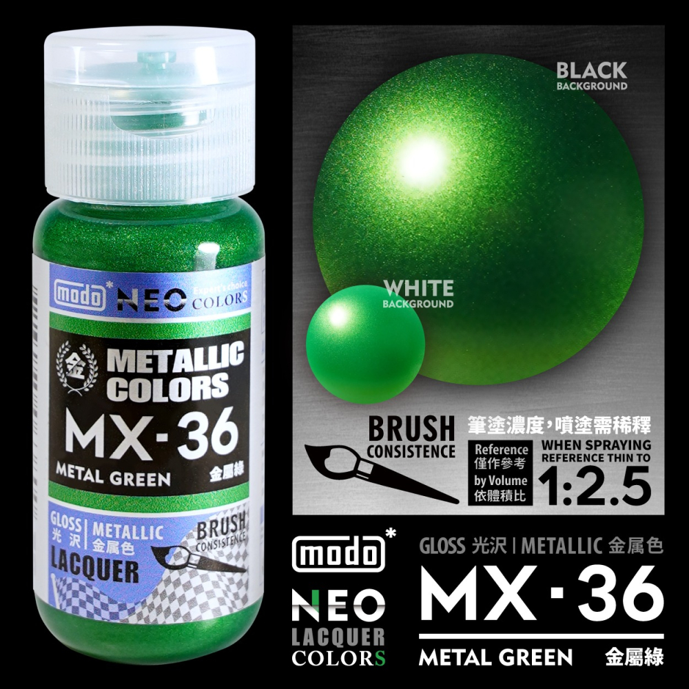 【modo摩多製造所】NEO炫彩金屬綠 MX-36 MX36 金屬綠/30ML/模型漆｜官方賣場-細節圖2