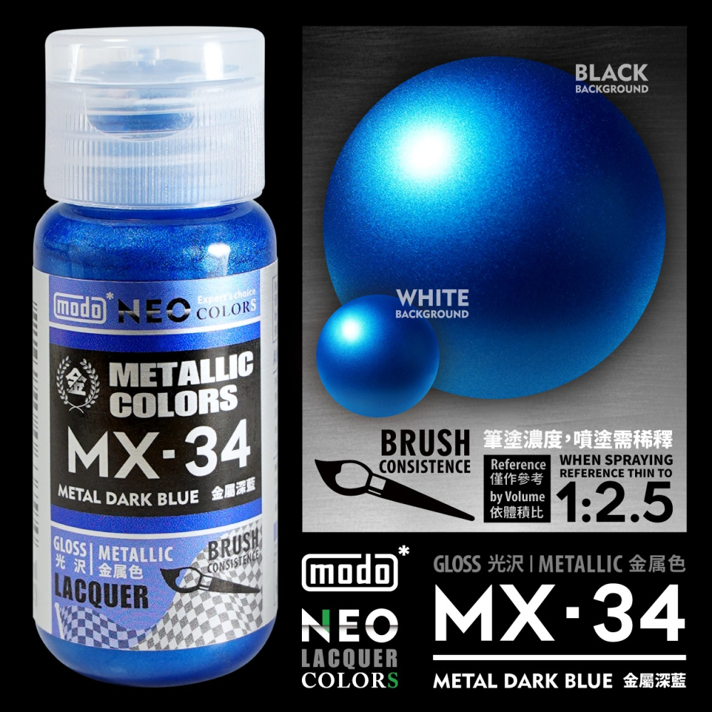【modo摩多製造所】NEO炫彩金屬深藍 MX-34 MX34 金屬深藍/30ML/模型漆｜官方賣場-細節圖2