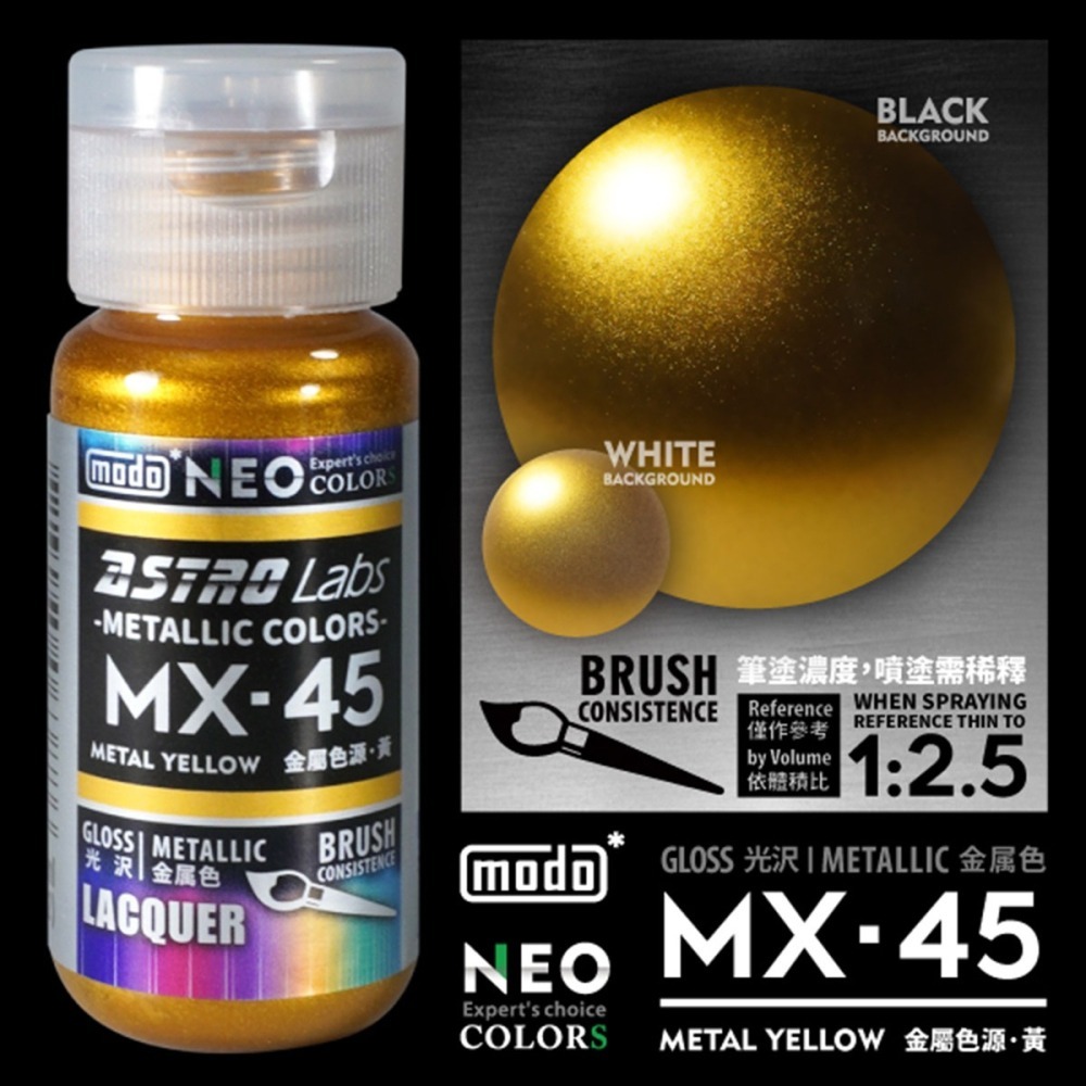 【modo摩多製造所】我的百搭金屬實驗室 NEO MX-45 MX45/黃/30ml/模型漆｜官方賣場-細節圖3
