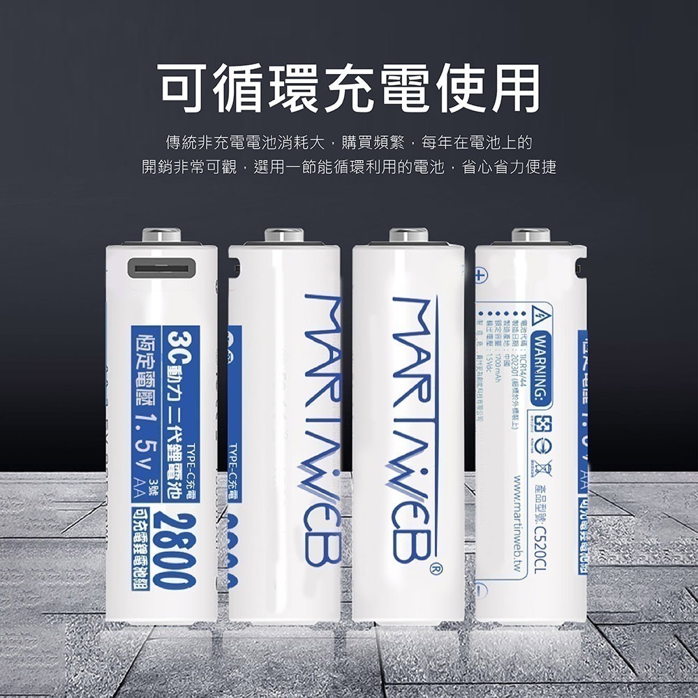 1.5V 二代充電鋰電池3號4號  Type-C+液晶充電器(1.5V/1.2V通用)促銷套裝martinweb台灣品牌-細節圖3