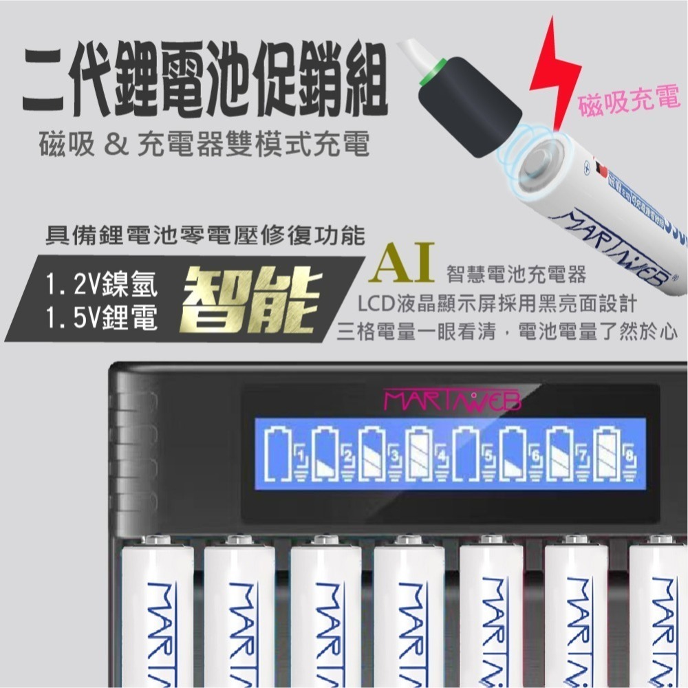 磁吸式 USB充電電池 大電流 3號/4號充電電池 1.5v恆壓鋰電池-細節圖2