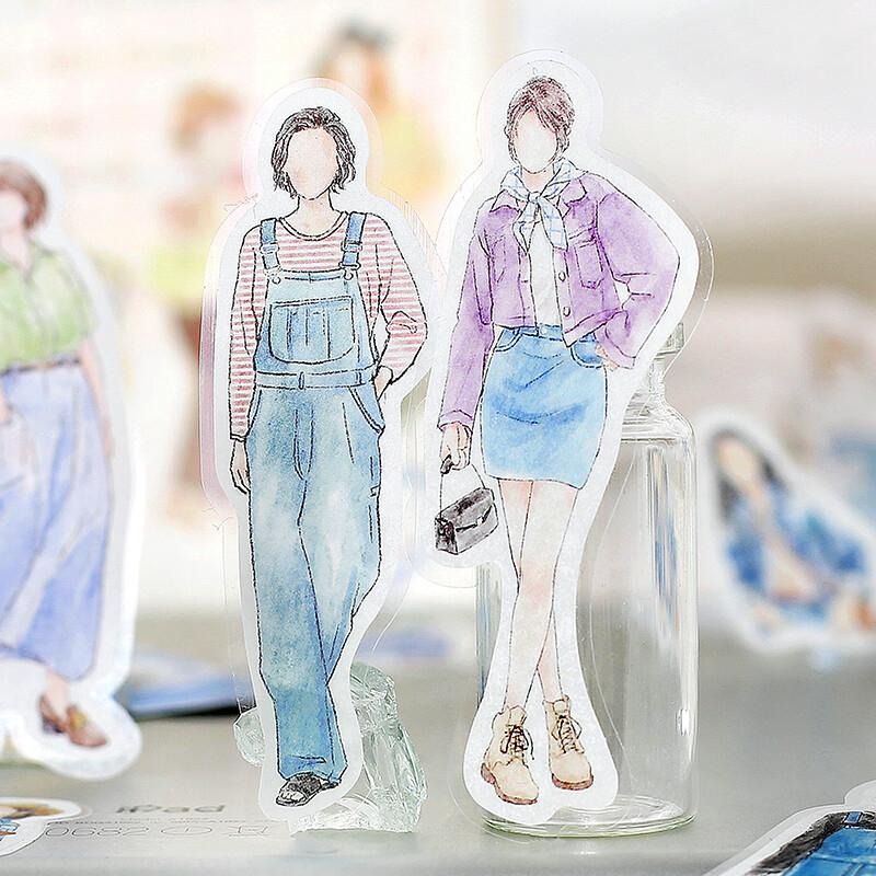 【莫莫日貨】2023 7月新品 日本進口 BGM 手繪人物系列 雙材質 貼紙包 - 今日的我・單寧 CS019-細節圖3