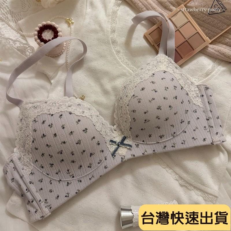 內衣女甜美蕾絲邊碎花套裝小胸聚攏防下垂舒適透氣無鋼圈文胸罩-細節圖2