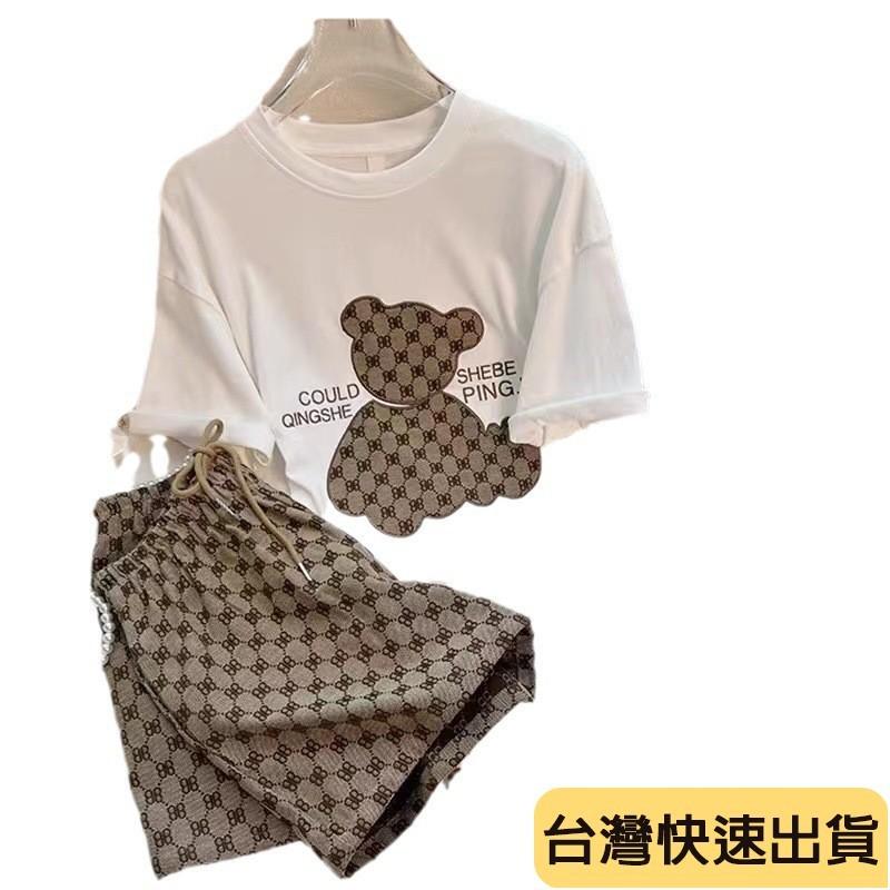 2026新款夏季新款韓國休閒套裝女刺繡短袖短褲兩件套-細節圖5