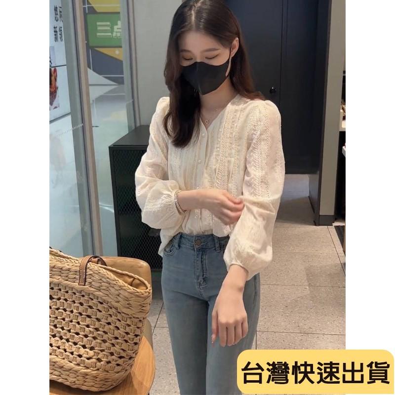 🔥麒麟優選🔥超好看打底衫 設計感小衆蕾絲長袖秋裝女 年新款刺繡小衫 打底衫法式上衣 蕾絲氣質感-細節圖5
