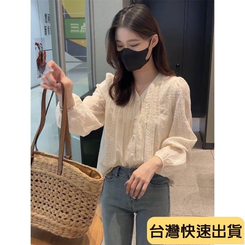 🔥麒麟優選🔥超好看打底衫 設計感小衆蕾絲長袖秋裝女 年新款刺繡小衫 打底衫法式上衣 蕾絲氣質感-細節圖9