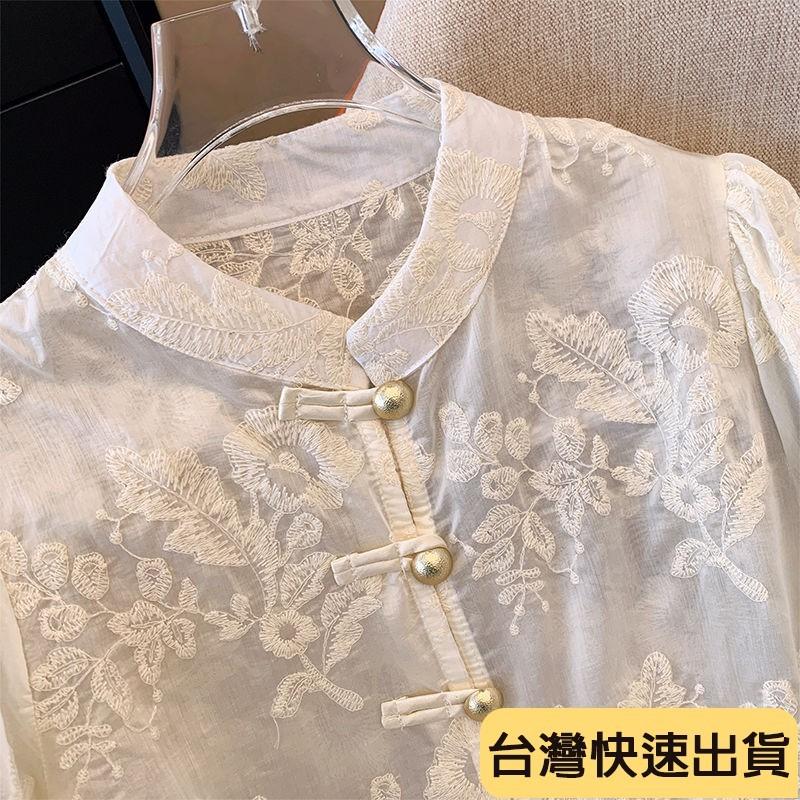🔥麒麟優選🔥超好看打底衫 復古國風蕾絲打底衫｜法式復古刺繡V領｜天絲垂感顯瘦｜S-XL｜純色百搭不挑膚​-細節圖5