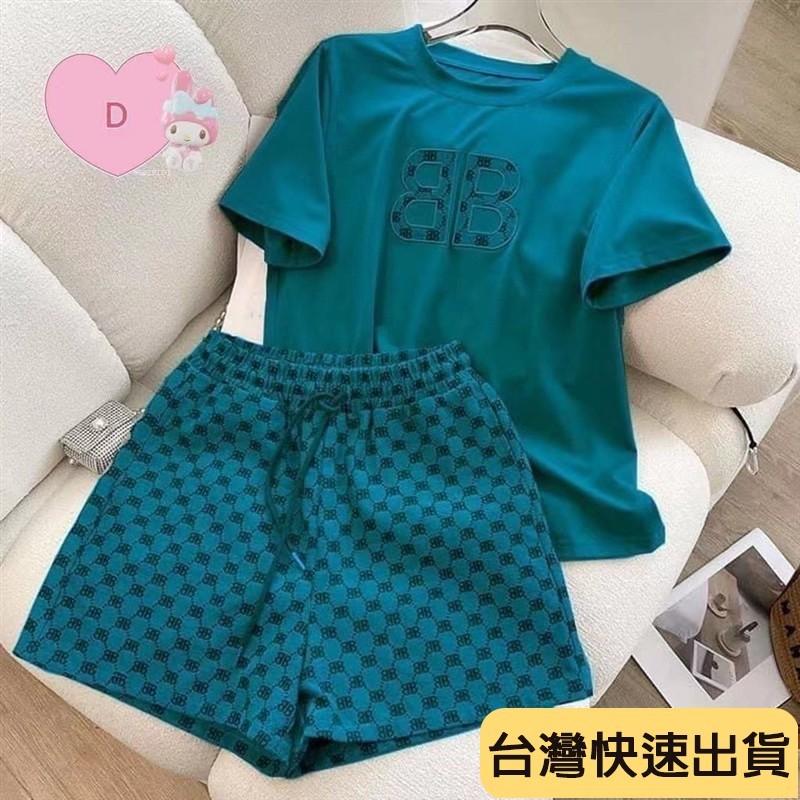 2026新款夏季新款韓國休閒套裝女刺繡短袖短褲兩件套-細節圖9