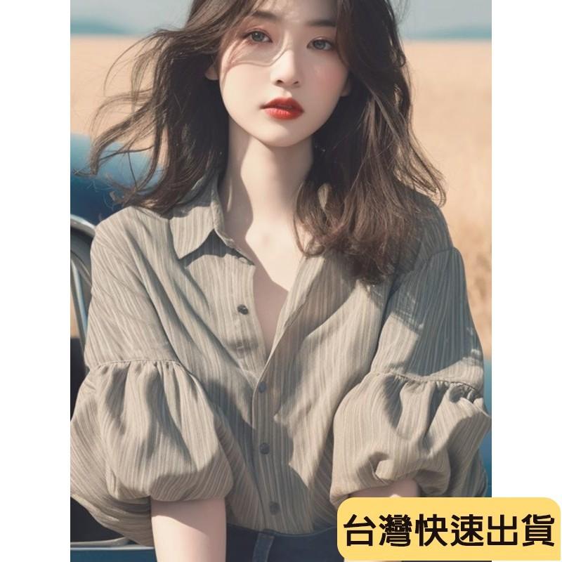 🔥麒麟優選🔥超好看半袖上衣 甜辣妹條紋泡泡袖女 設計感小衆夏季獨特別緻寬鬆絶美半袖上衣 減齡顯年輕-細節圖4
