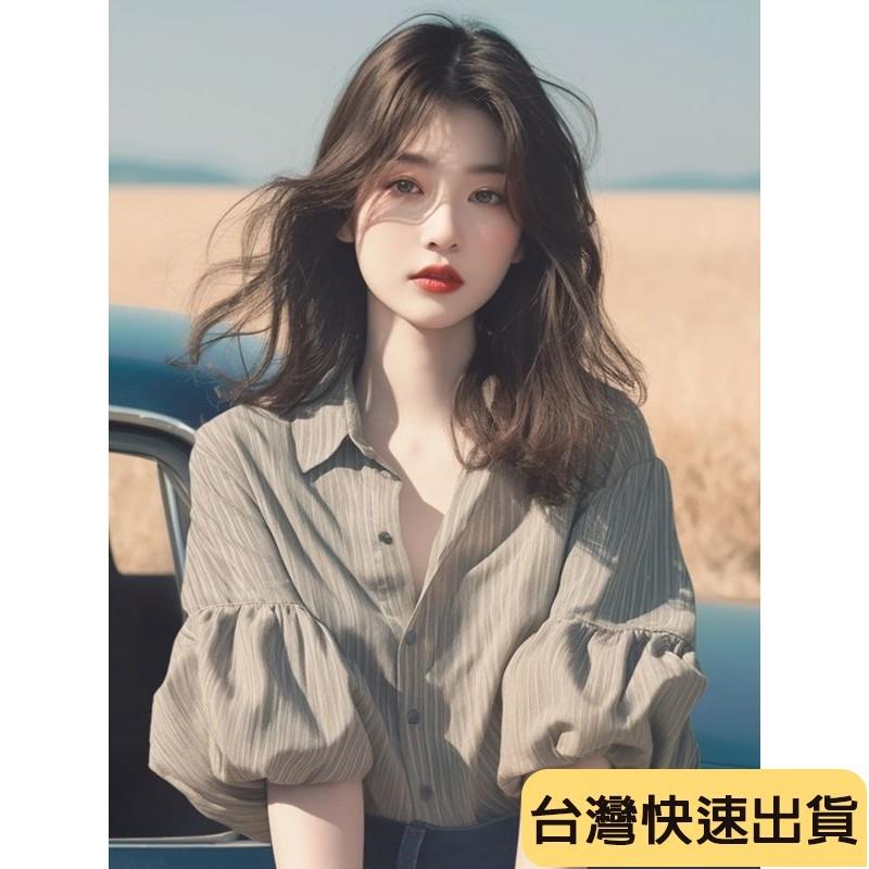 🔥麒麟優選🔥超好看半袖上衣 甜辣妹條紋泡泡袖女 設計感小衆夏季獨特別緻寬鬆絶美半袖上衣 減齡顯年輕-細節圖5