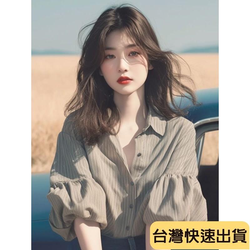 🔥麒麟優選🔥超好看半袖上衣 甜辣妹條紋泡泡袖女 設計感小衆夏季獨特別緻寬鬆絶美半袖上衣 減齡顯年輕-細節圖8