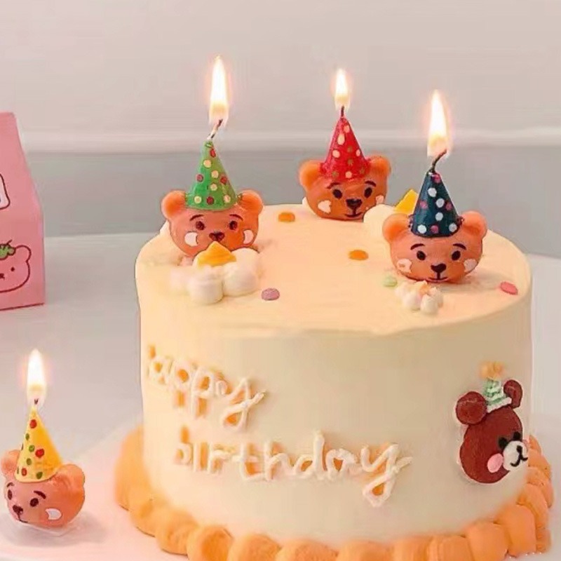 [Hare.D]現貨 4入生日帽 熊熊蠟燭 生日蠟燭 生日佈置 蠟燭 周歲 生日 蛋糕裝飾 造型蠟燭 慶生-細節圖5