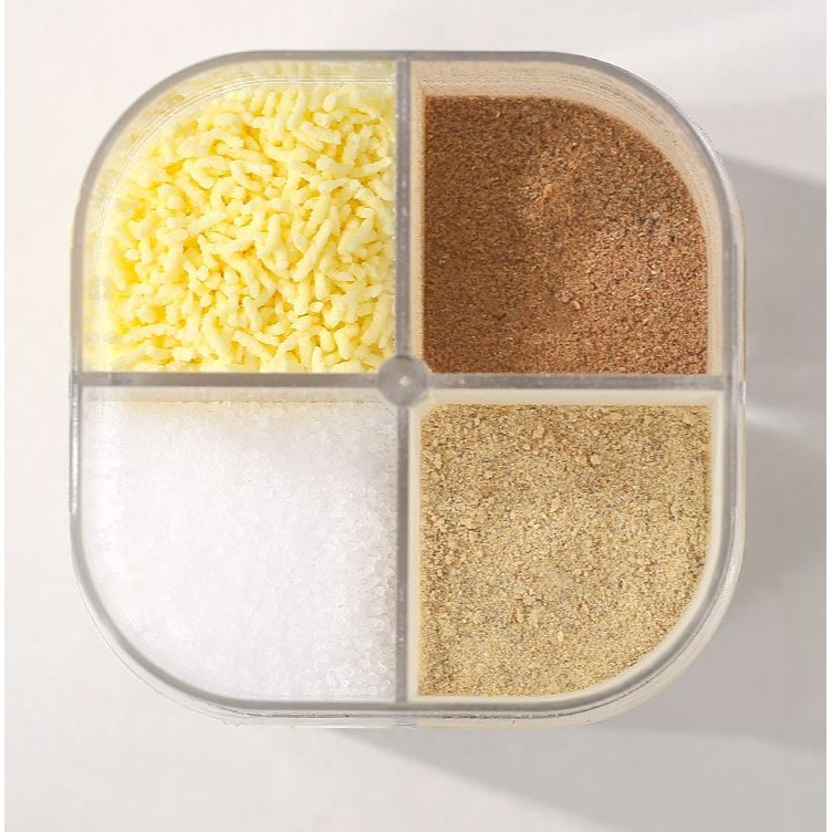 [Hare.D]現貨 四合一調味罐 露營 烤肉 戶外 燒烤調料罐 四格 方便攜帶 透明 調味盒-細節圖4