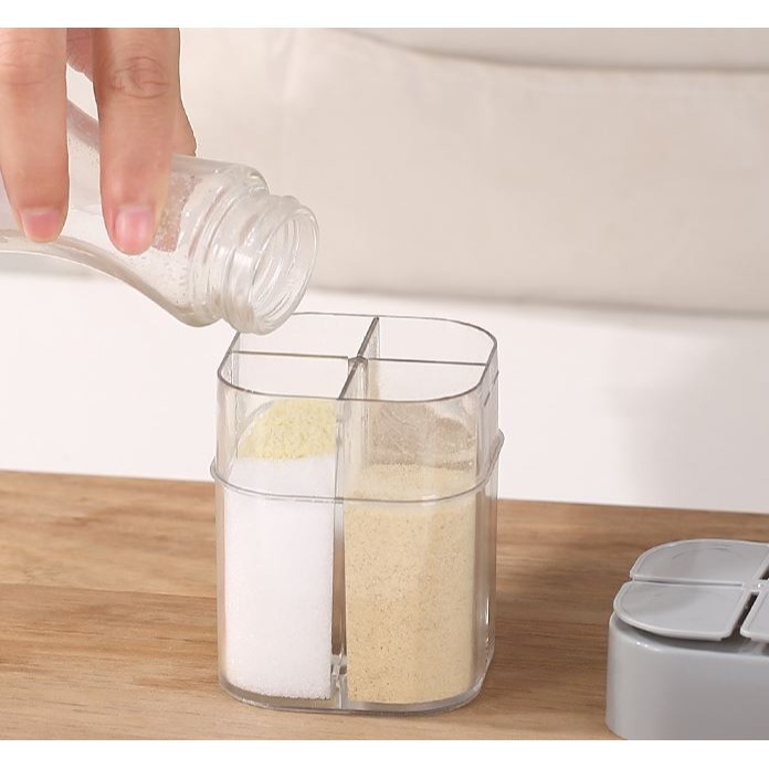 [Hare.D]現貨 四合一調味罐 露營 烤肉 戶外 燒烤調料罐 四格 方便攜帶 透明 調味盒-細節圖6