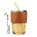 [Hare.D]現貨 皮套玻璃水杯 贈吸管 復古玻璃吸管杯 玻璃咖啡杯 耐熱玻璃杯 防漏吸管杯 皮革杯套 雙飲杯 吸管-規格圖8