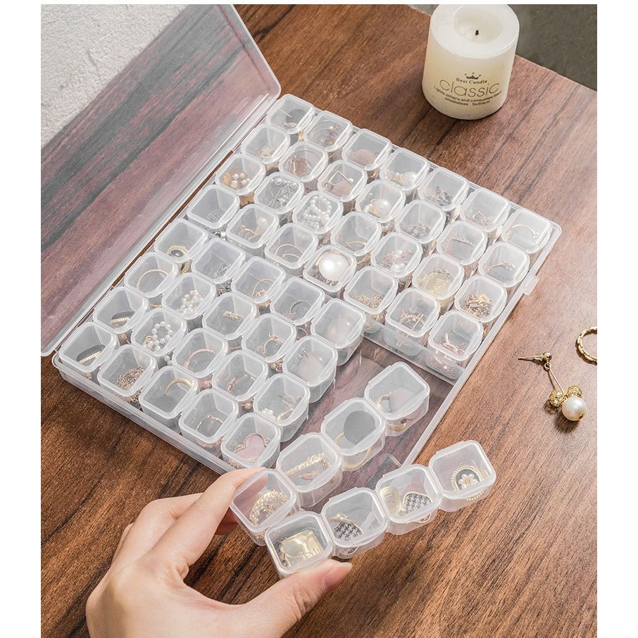 [Hare.D]現貨 首飾收納盒 多格收納盒 收納盒 小配件收納盒 工具盒飾品盒 整理盒 透明盒 美甲收納 56格28格-細節圖2