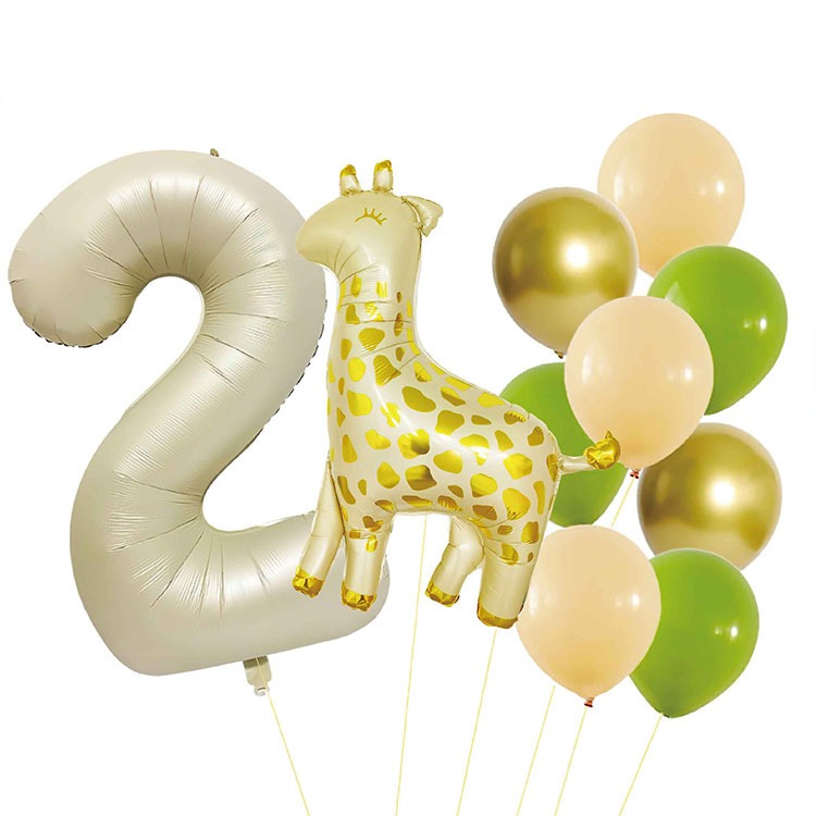[Hare.D]現貨 奶白色 小鹿 數字氣球 生日 慶生 周歲 卡通動物 套裝氣球 生日派對 婚慶紀念 佈置 氣球-細節圖2