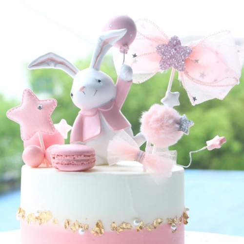 [Hare.D]現貨 粉色系 蛋糕裝飾 蛋糕插牌 生日 慶生 節慶 烘培 手做 蛋糕插 粉兔 可愛風