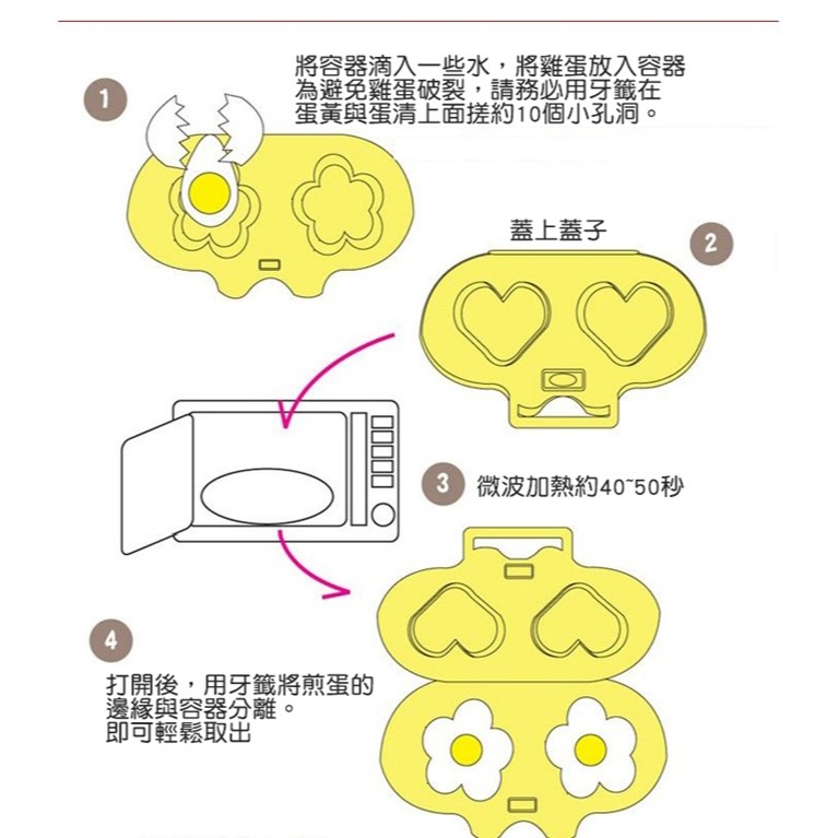 [Hare.D]現貨 花朵 愛心 蒸蛋器 微波蒸蛋 幼兒園 營養早餐 荷包蛋 做便當 帶便當 DIY 節慶-細節圖2