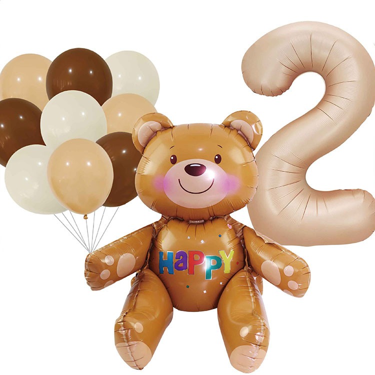 [Hare.D]現貨 奶茶色 小熊 數字氣球 生日 慶生 卡通動物 套裝氣球 生日派對 婚慶紀念 佈置氣球-細節圖3
