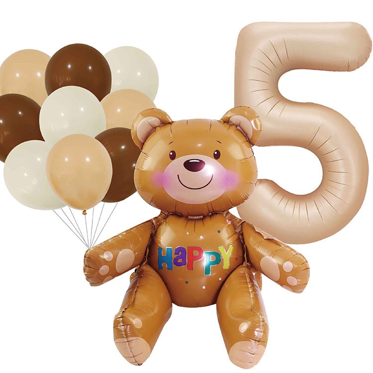 [Hare.D]現貨 奶茶色 小熊 數字氣球 生日 慶生 卡通動物 套裝氣球 生日派對 婚慶紀念 佈置氣球-細節圖6