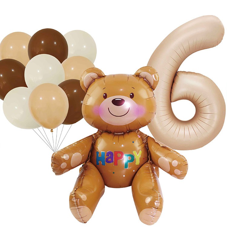 [Hare.D]現貨 奶茶色 小熊 數字氣球 生日 慶生 卡通動物 套裝氣球 生日派對 婚慶紀念 佈置氣球-細節圖7