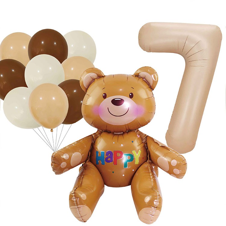 [Hare.D]現貨 奶茶色 小熊 數字氣球 生日 慶生 卡通動物 套裝氣球 生日派對 婚慶紀念 佈置氣球-細節圖8