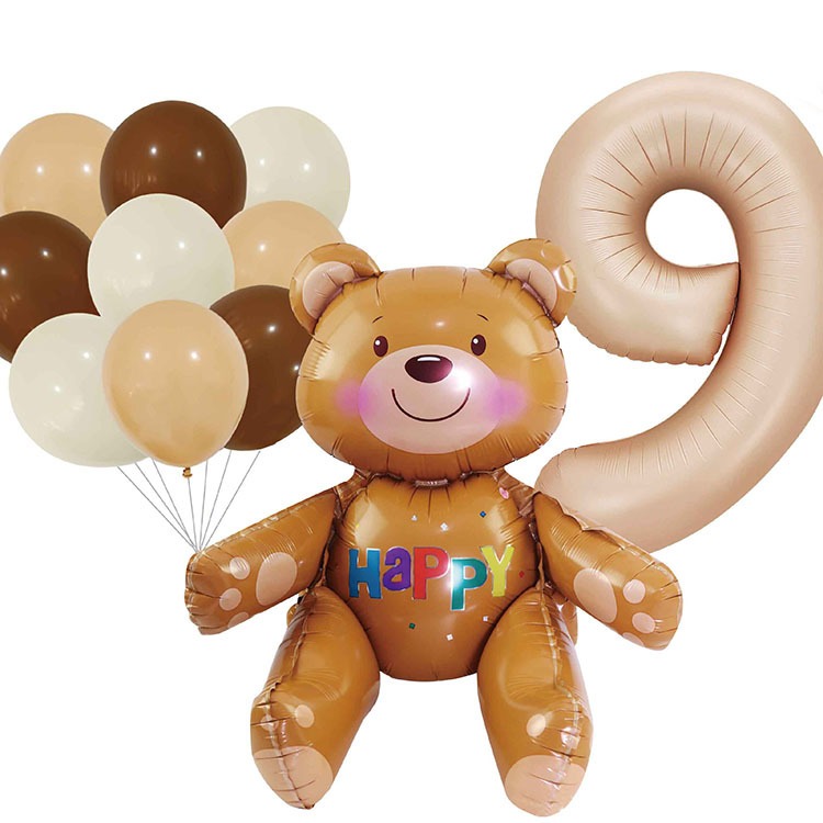 [Hare.D]現貨 奶茶色 小熊 數字氣球 生日 慶生 卡通動物 套裝氣球 生日派對 婚慶紀念 佈置氣球-細節圖9