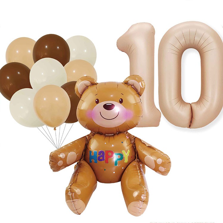 [Hare.D]現貨 奶茶色 小熊 數字氣球 生日 慶生 卡通動物 套裝氣球 生日派對 婚慶紀念 佈置氣球-細節圖11
