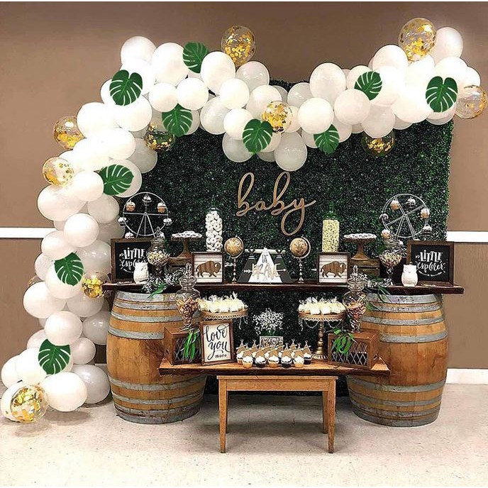 [Hare.D]白色系綠葉氣球鍊組 氣球 DIY 裝飾 生日派對 婚禮 會場佈置 情人節 慶生 節慶-細節圖2