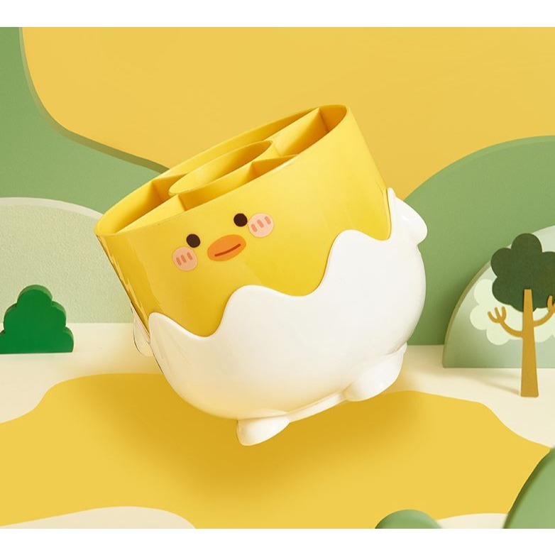 [Hare.D]現貨 小黃鴨 化妝品 收納桶 分隔收納 文具收納 收納 筆筒 化妝台收納 造型收納-細節圖2