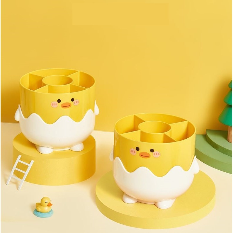 [Hare.D]現貨 小黃鴨 化妝品 收納桶 分隔收納 文具收納 收納 筆筒 化妝台收納 造型收納-細節圖3