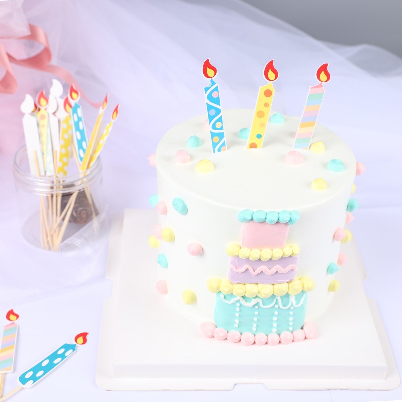 [Hare.D]現貨 紙質火焰蠟燭 蛋糕插牌 蛋糕裝飾 材料包 蛋糕裝飾 慶生 周歲 無火焰蠟燭-細節圖4