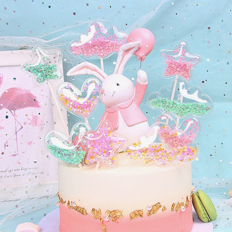 [Hare.D]現貨 可愛閃片插牌 星星 雲朵 愛心 慶生 蛋糕裝飾 蛋糕插牌 生日 蛋糕-細節圖2