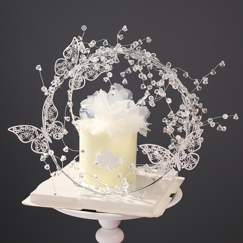 [Hare.D]現貨 浪漫水晶蝴蝶環 蛋糕裝飾 DIY 生日 蛋糕 裝飾 生日裝飾 生日佈置 蛋糕插牌 裝飾材料-細節圖2