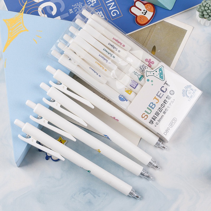 [Hare.D]現貨 六入 學科按壓筆 黑色 按壓筆 科目 刷題筆 黑色水筆-細節圖2