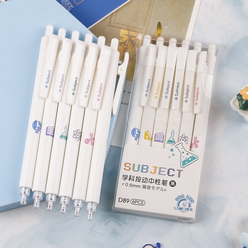 [Hare.D]現貨 六入 學科按壓筆 黑色 按壓筆 科目 刷題筆 黑色水筆-細節圖3