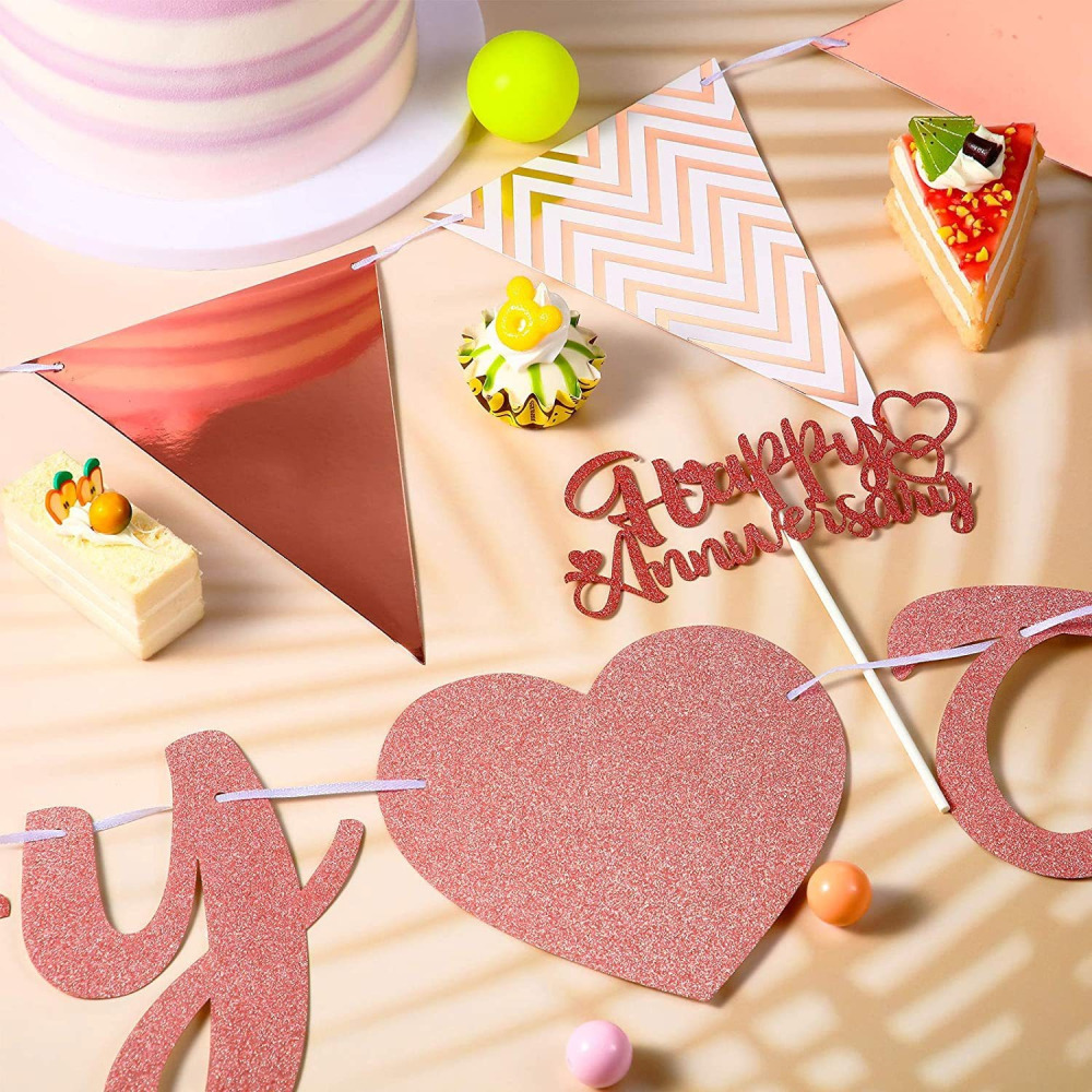 [Hare.D]現貨 紀念日 佈置 三件組 拉旗  蛋糕插牌 結婚週年 週年紀念日 交往週年 週年快樂 周年-細節圖2