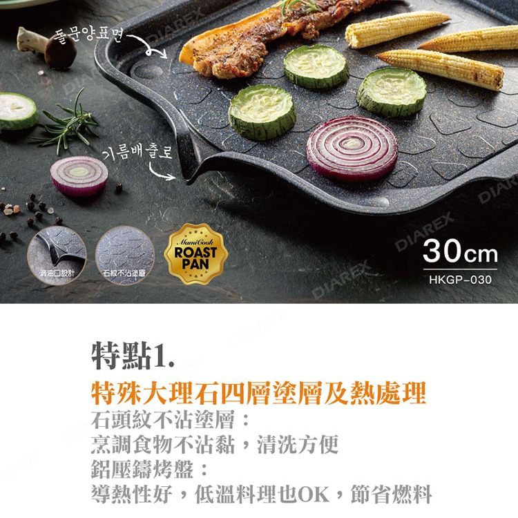 妙管家 韓味油切不沾烤盤 30cm HKGP-030 大面積燒烤盤 低油烤盤 卡式爐烤盤 韓式烤盤 【揪好室】-細節圖2