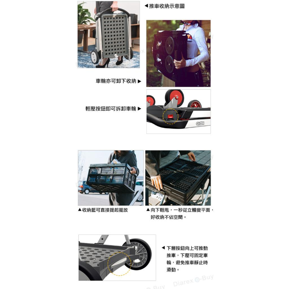 多功能折疊式手推車 德國CLAX 多功能 折疊式 手推車 ( 孔雀绿 耀石灰 寶石紅 經典黑 ) 【揪好室】-細節圖6