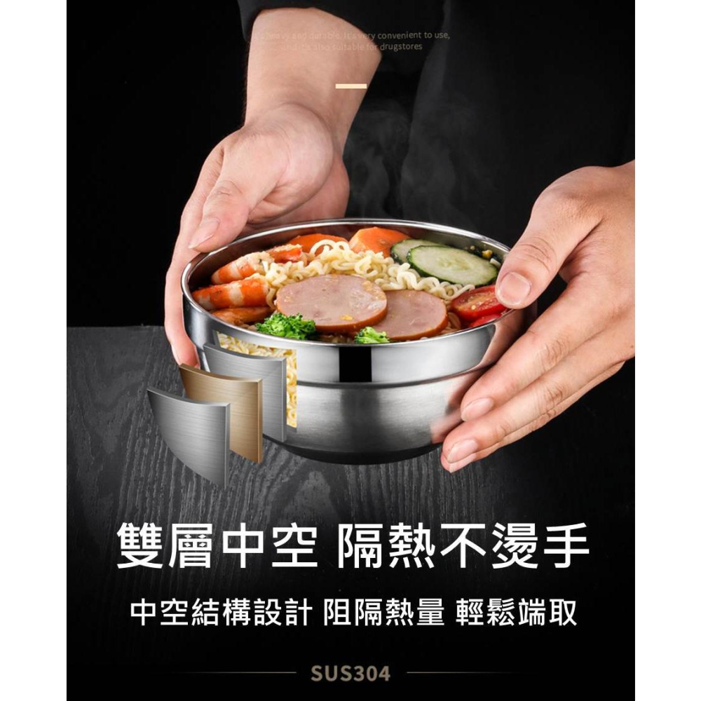 不鏽鋼 雙層 隔熱碗 【 多尺寸 】 不銹鋼白金碗 隔熱碗 防燙碗 雙層碗 白鐵碗 不銹鋼碗 廚具 廚房用品 【揪好室】-細節圖2
