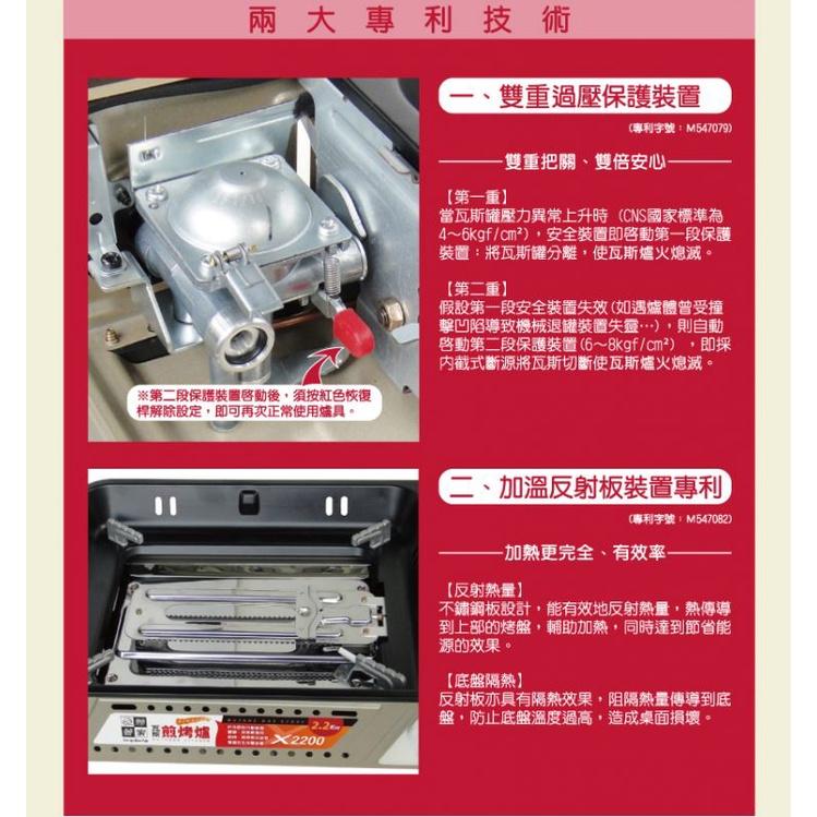 妙管家 瓦斯煎烤爐 【X2200】 兩用煎烤 燒烤盤爐 瓦斯燒烤爐 附硬盒 烤盤 攜帶式 燒烤爐 【揪好室】-細節圖3