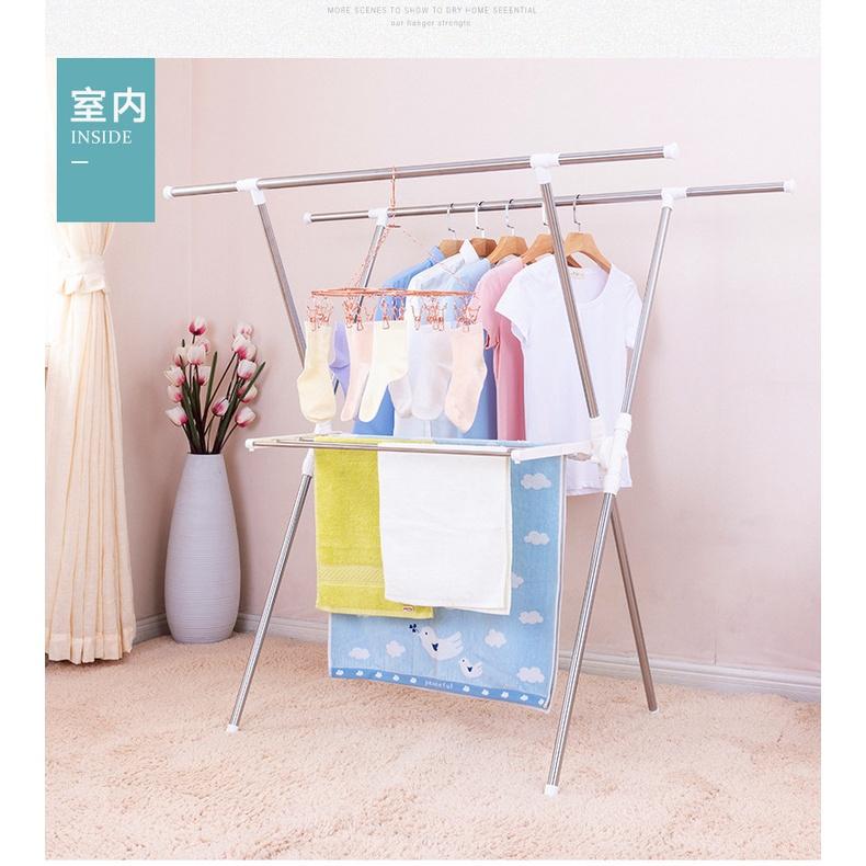 日式X型 多功能曬衣架 伸縮型 承重20KG 不銹鋼複合管 掛衣架 晒衣桿 晒衣架 多功能晾曬架 【揪好室】-細節圖2