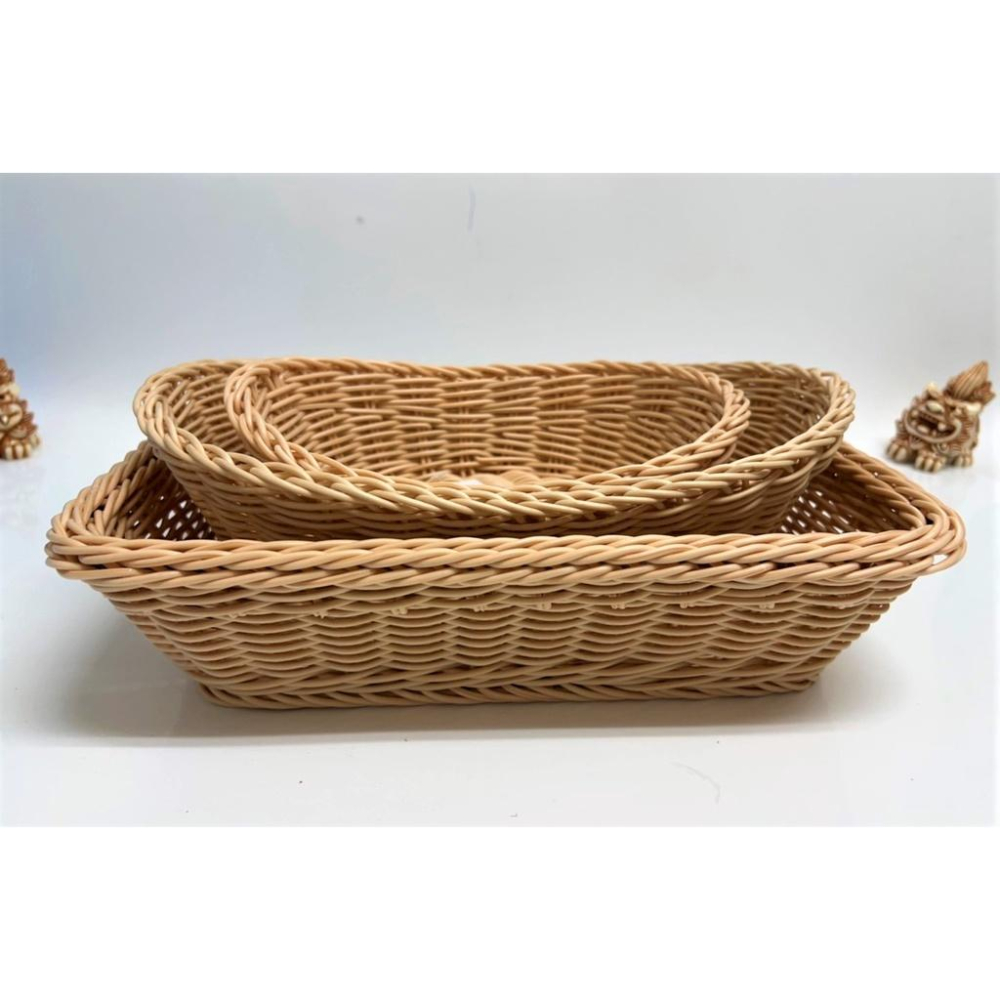 仿藤元寶形編織籃 PP仿藤麵包籃 麵包籃 創意小吃籃 點心爆米花筐 仿藤編水果籃子 展示筐 野餐籃【揪好室】-細節圖9