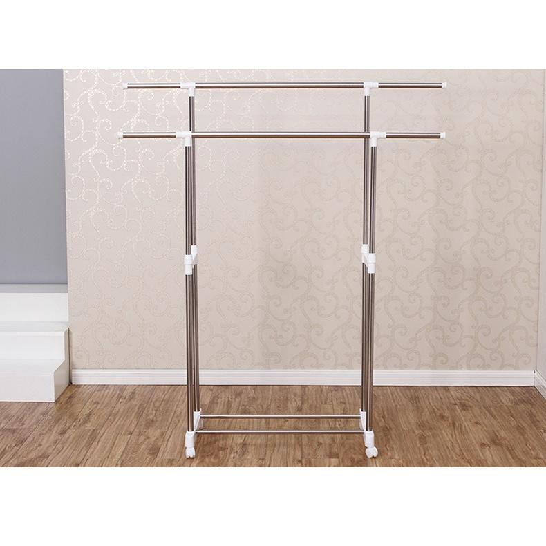 不銹鋼 雙桿 伸縮 曬衣架 高耐重 雙杆晾衣架 簡易衣帽架 吊衣架 置物架 小型曬衣架 帶輪落地曬衣架 【揪好室】-細節圖7