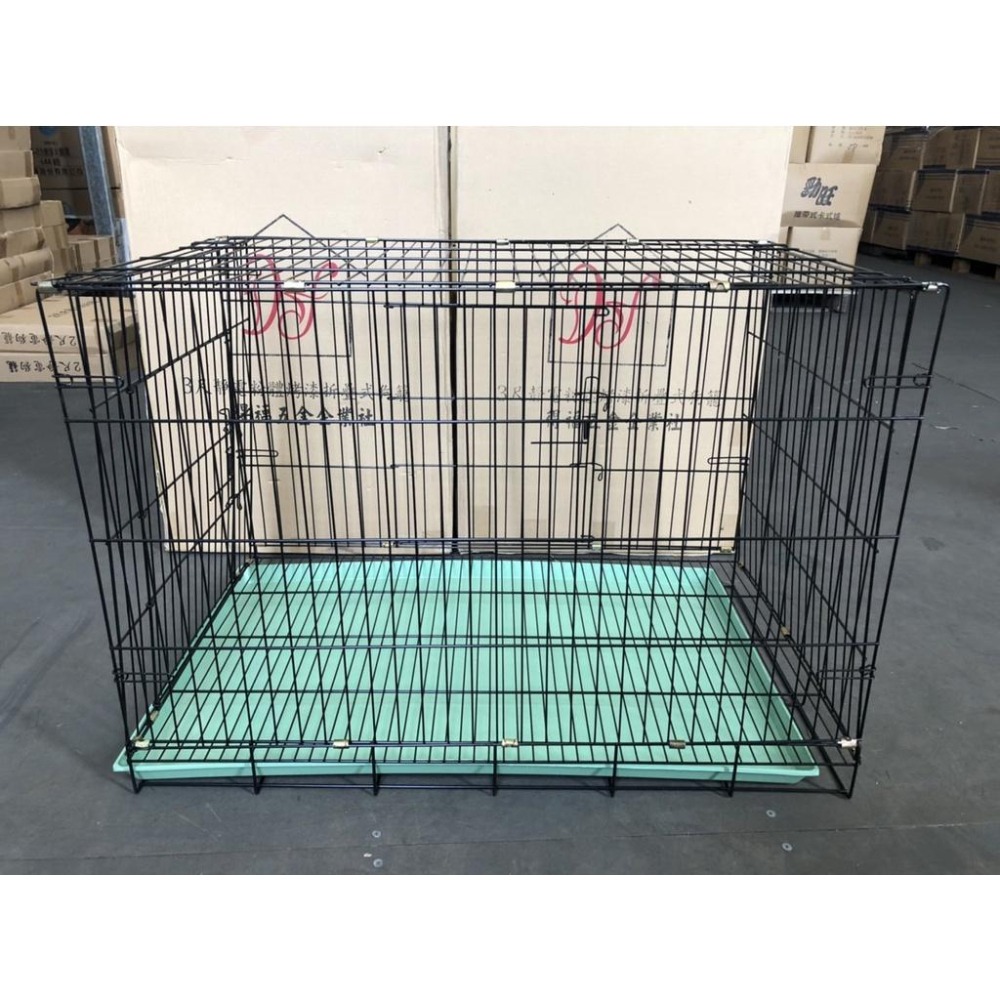 得福 靜電粉體 烤漆折疊式狗籠 【3尺】 雙門開前/側開 附綠底盤 褶疊式 寵物籠 密底腳踏網【揪好室】-細節圖2